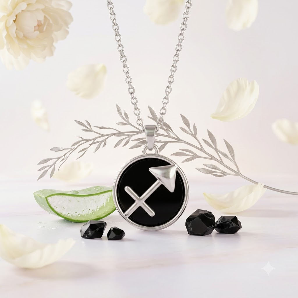 Sagittarius (Dhanu) Zodiac Pendant | Black Obsidian Crystal | Dhanu Rashi Necklace