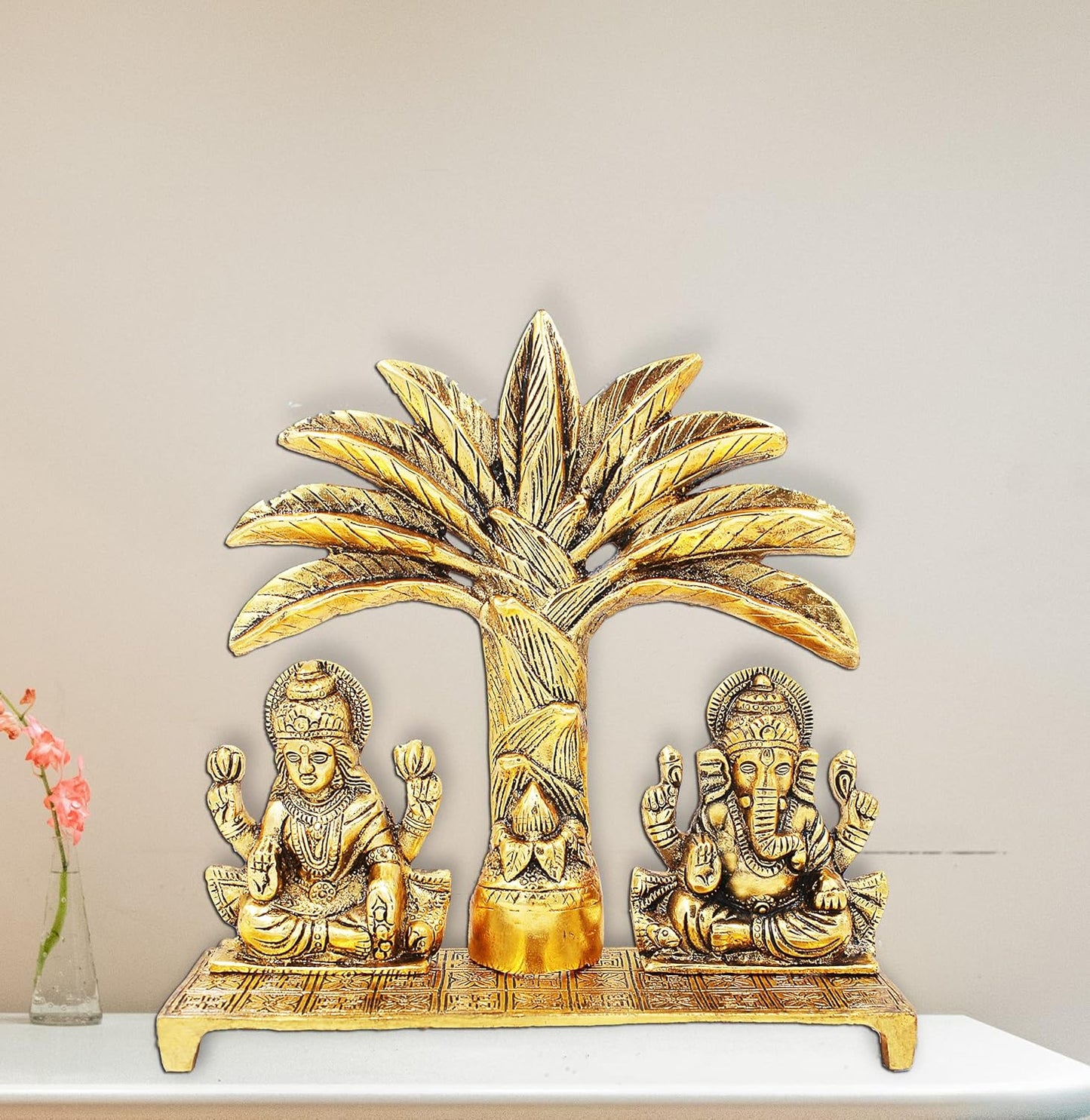 Metal Laxmi Ganesh Idol Statue with Coconut Tree