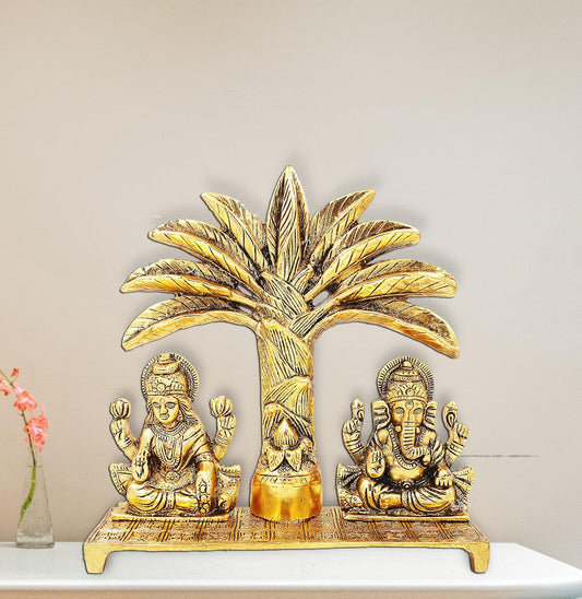 Metal Laxmi Ganesh Idol Statue with Coconut Tree