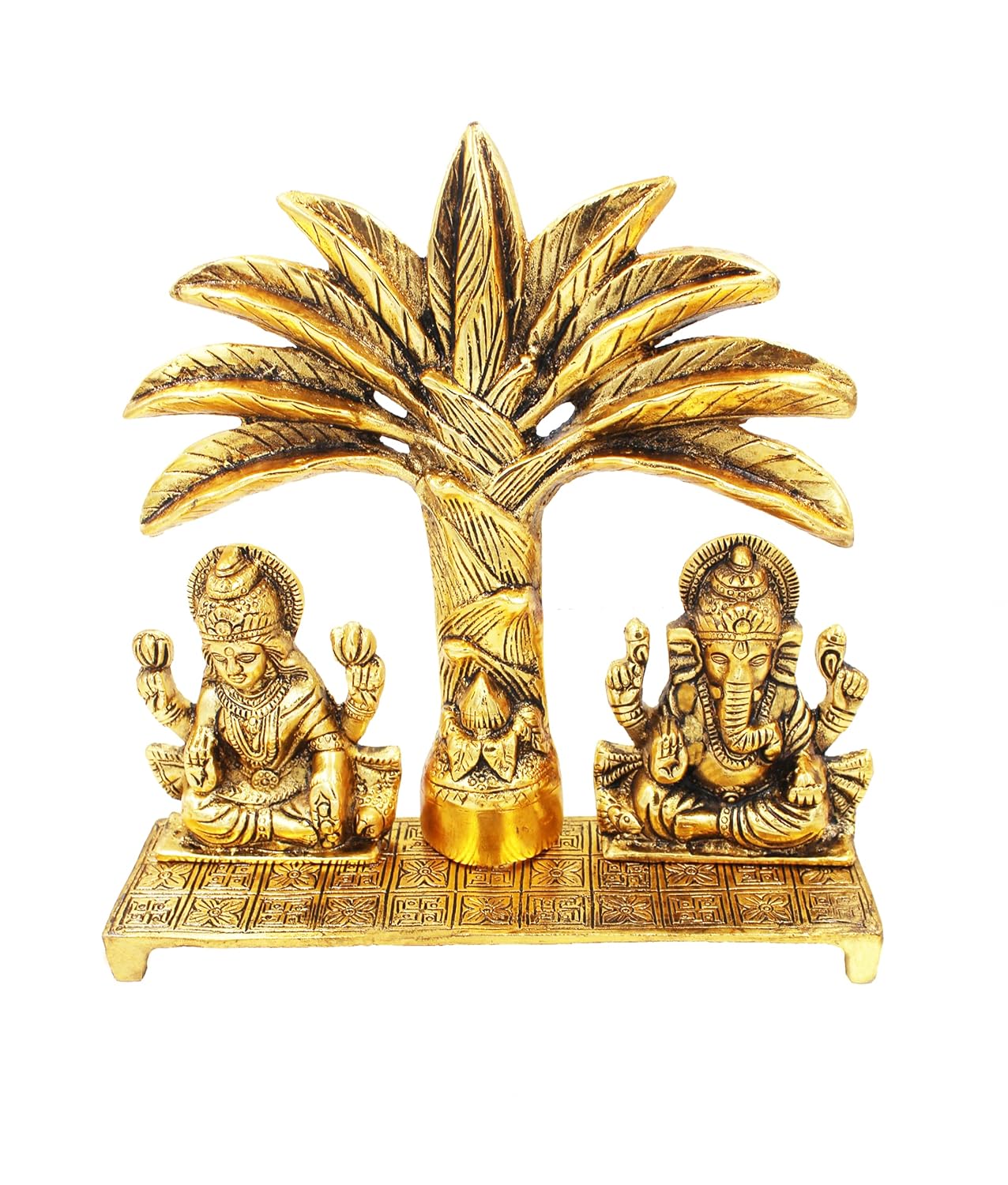 Metal Laxmi Ganesh Idol Statue with Coconut Tree