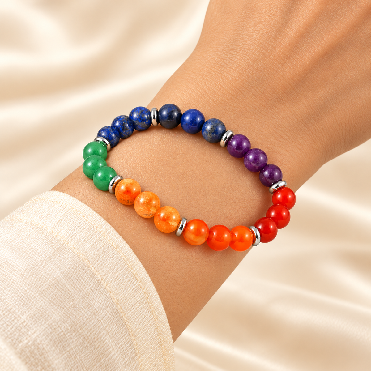 Natural Multicolour Stone Bracelet – Multi-Gemstone Jewellery — illustrative wrist view