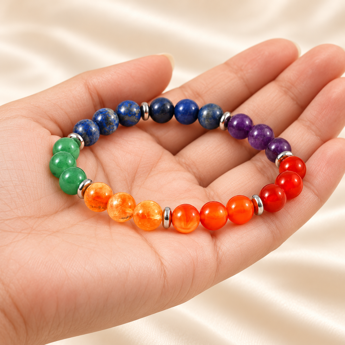 Natural Multicolour Stone Bracelet – Multi-Gemstone Jewellery — illustrative hand view