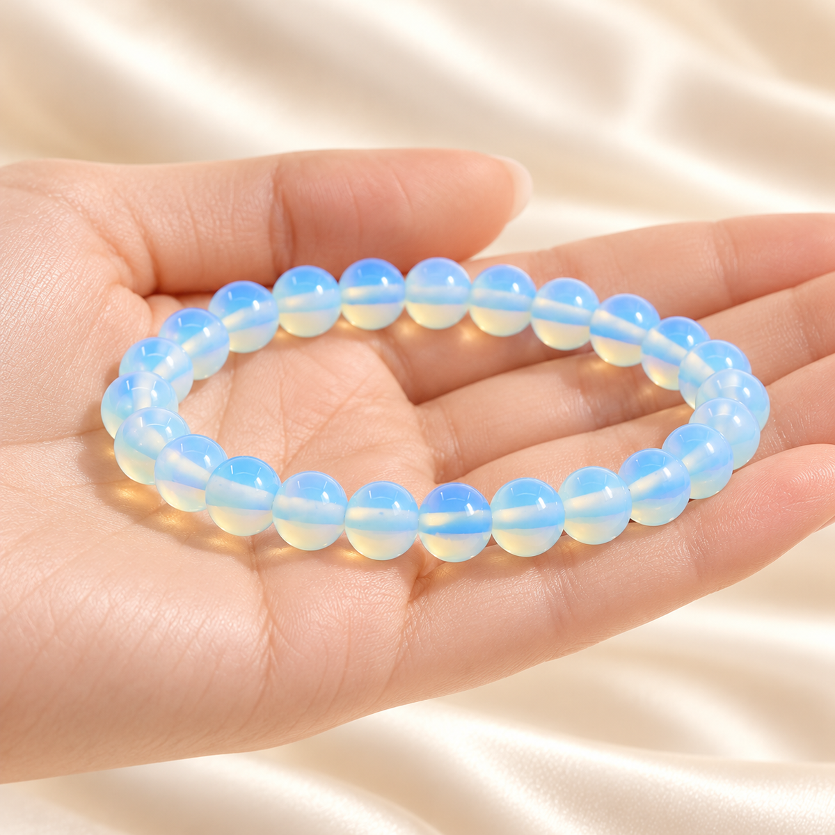 Opalite Bracelet – 8mm Synthetic Bead Jewellery — illustrative hand view