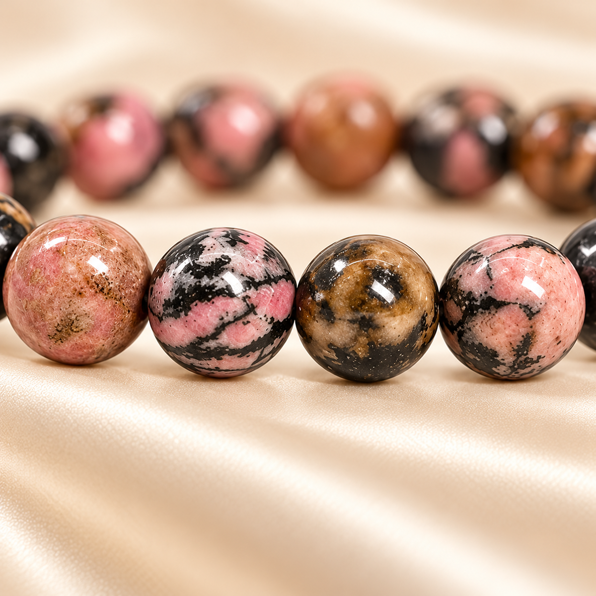 Natural Matrix Rhodonite Bracelet – 8mm Gemstone Jewellery — close-up