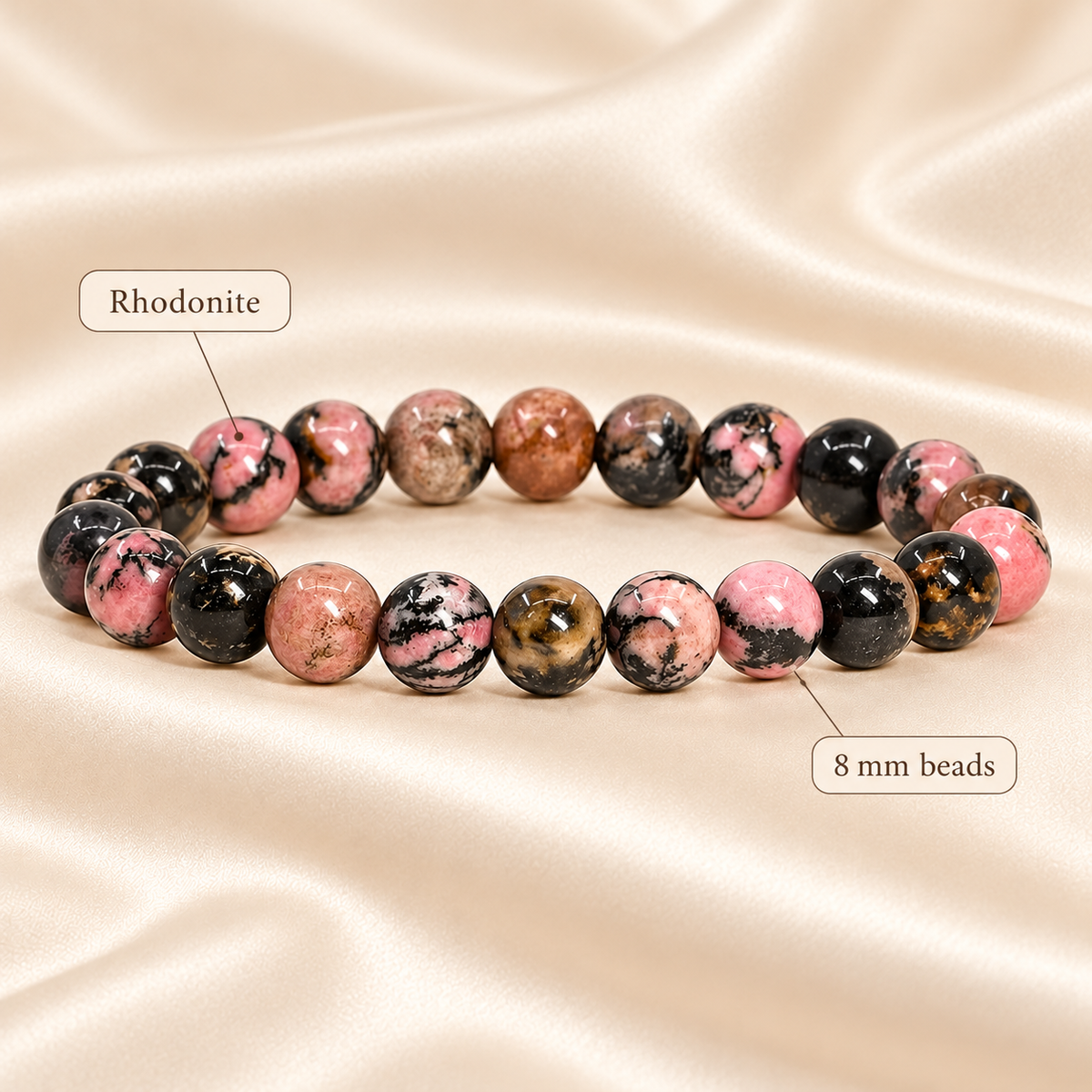 Natural Matrix Rhodonite Bracelet – 8mm Gemstone Jewellery — product details