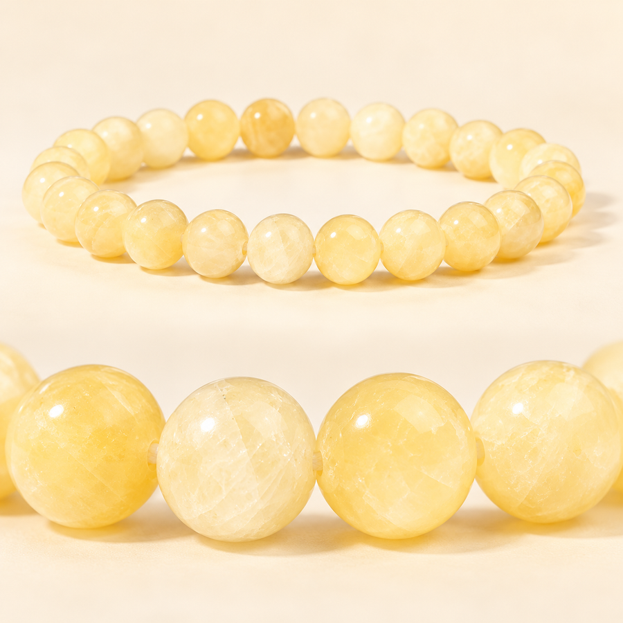 Natural Yellow Calcite Bracelet – 8mm Gemstone Jewellery — close-up