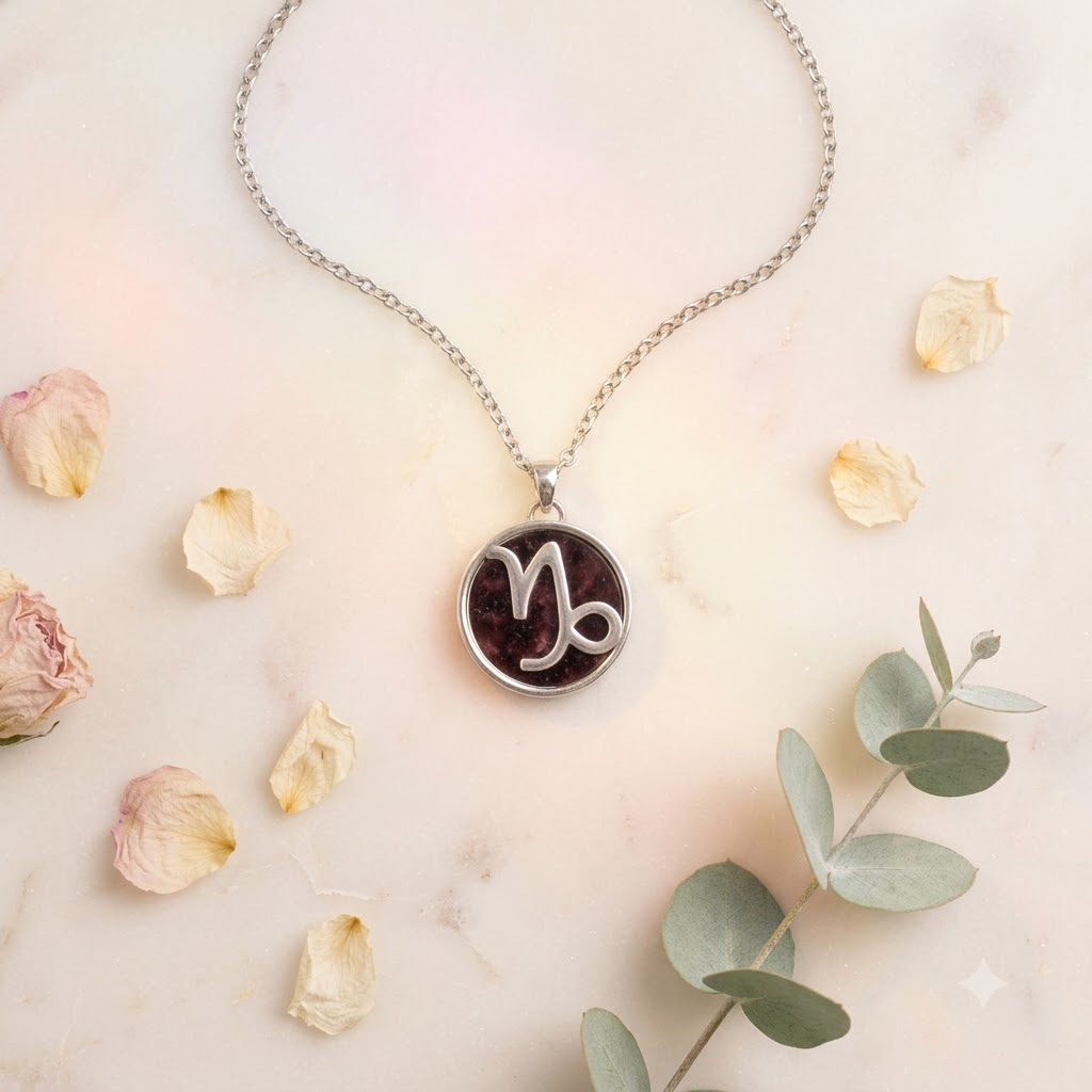 Capricorn (Makar) Zodiac Pendant | Garnet Crystal | Makar Rashi Necklace