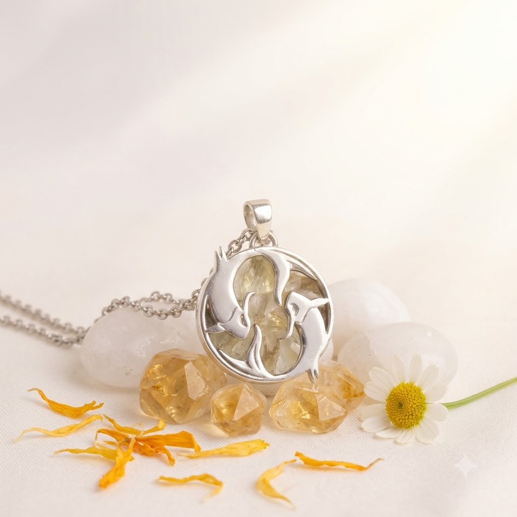Pisces (Meen) Zodiac Pendant | Citrine Crystal | Meen Rashi Necklace