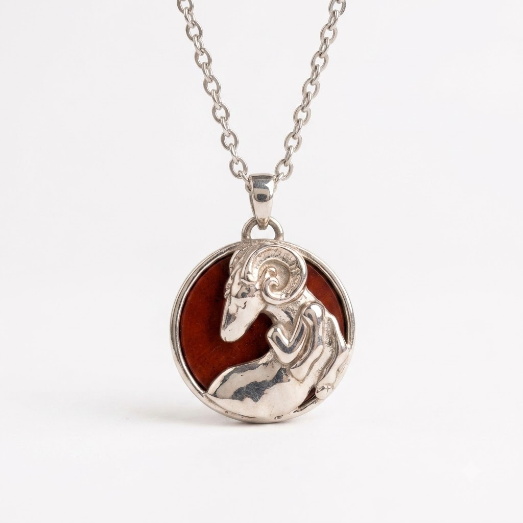 Aries (Mesh) Zodiac Pendant | Red Jasper Crystal | Mesha Rashi Necklace