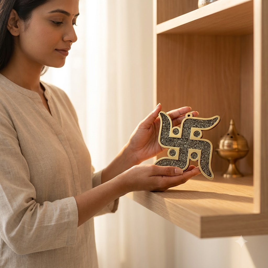 Pyrite Swastik – Divine Wealth & Prosperity Wall Hanging | Natural Pyrite Crystal | Vastu Home Decor