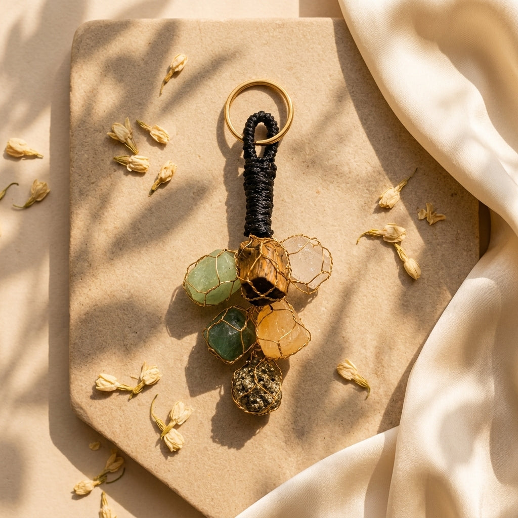Dhan Yog Raw Stone Keychain
