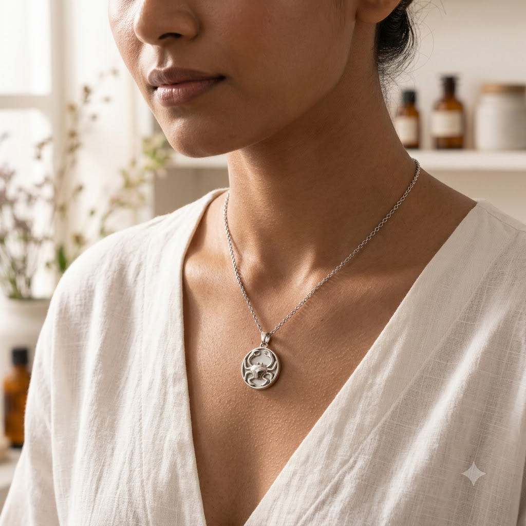 Cancer (Karka) Zodiac Pendant | Howlite Crystal | Karka Rashi Necklace