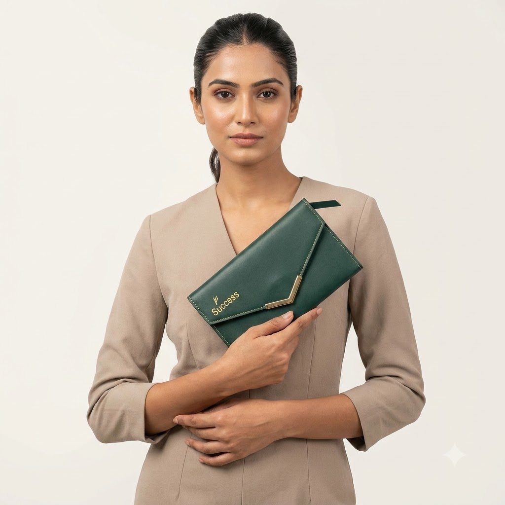 Success Green Leather Wallet – Premium Long Wallet for Wealth, Abundance & Prosperity