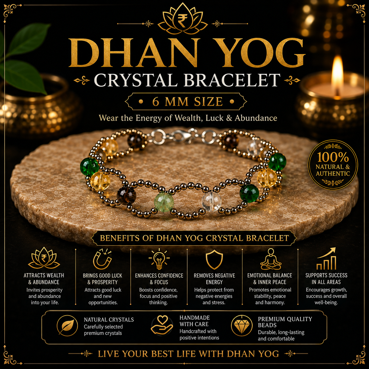 Dhan Yog Crystal Bracelet – 6MM | Wear the Energy of Wealth, Luck & Abundance