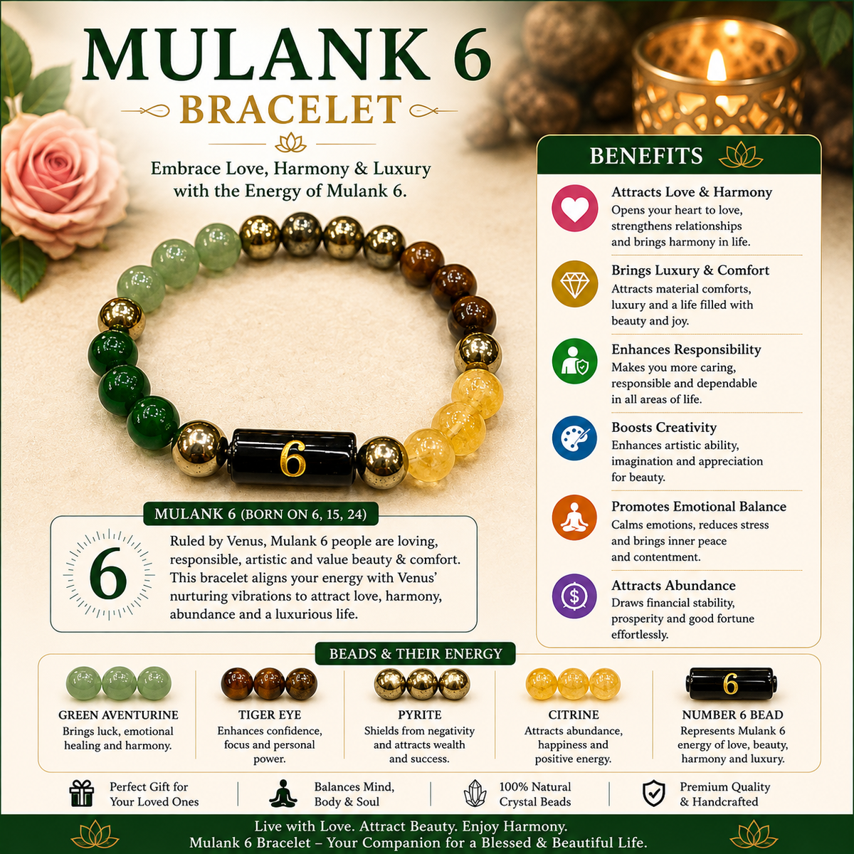 Mulank 6 Bracelet – Love, Harmony & Abundance