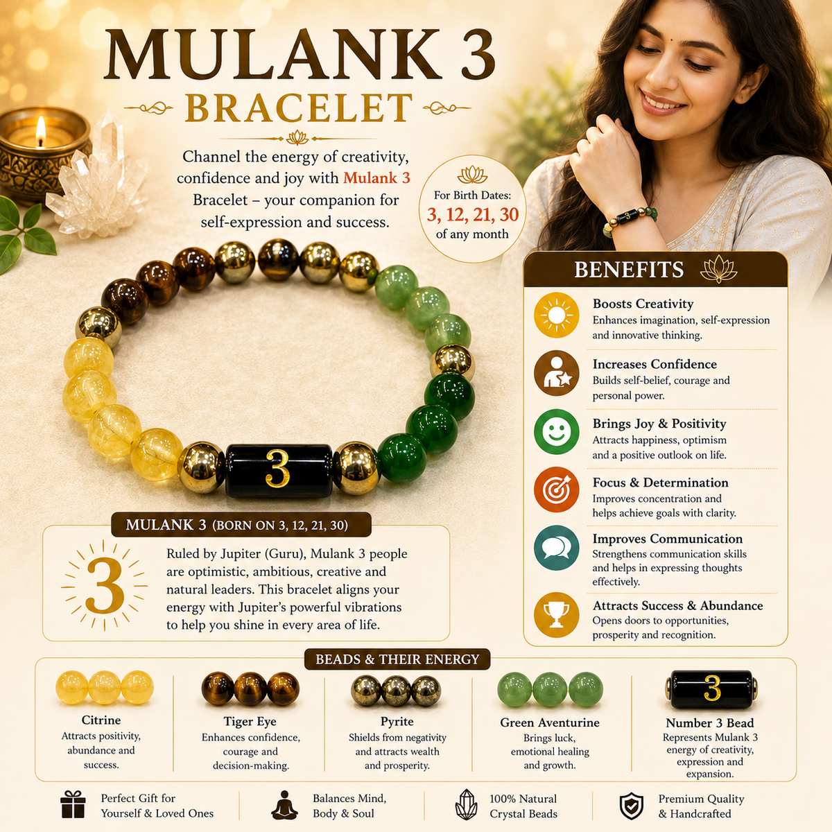 Mulank 3 Bracelet –  Creativity, Confidence & Success