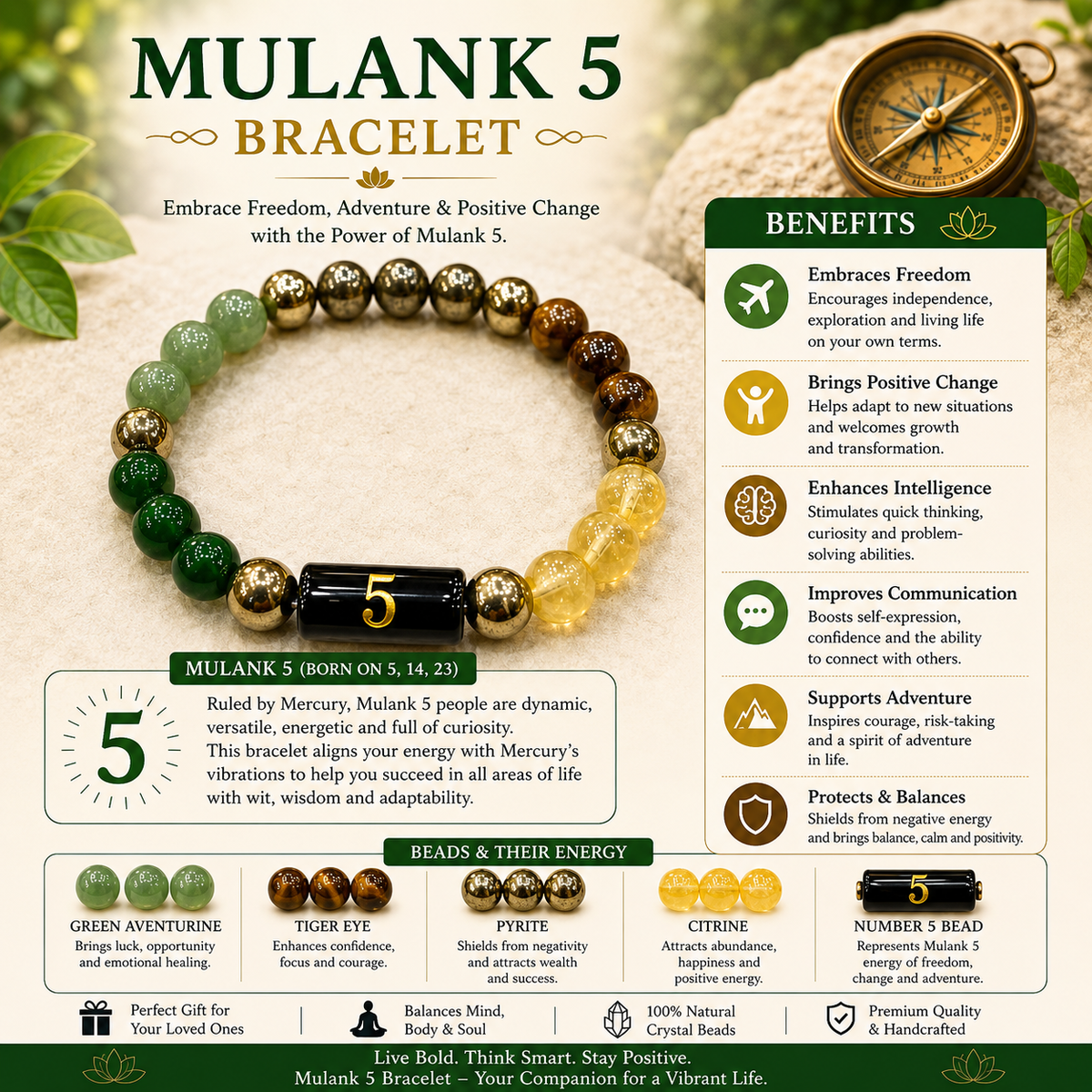 Mulank 5 Bracelet –Freedom, Confidence & Success
