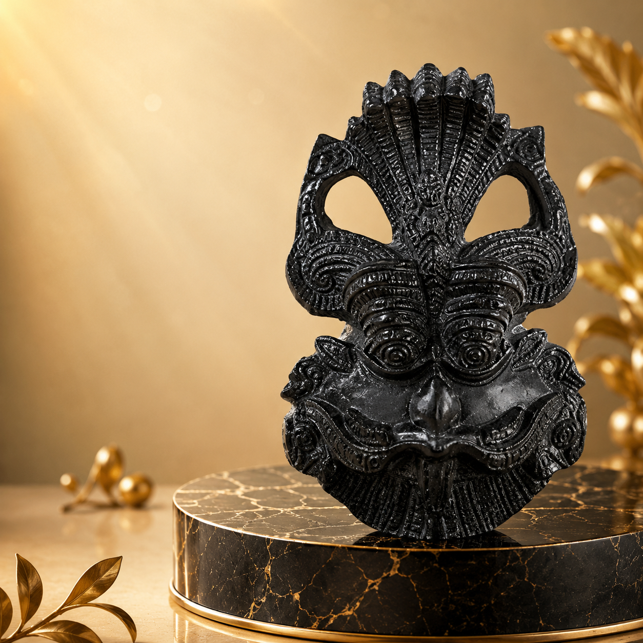 Black Tourmaline Tirth Mukhi (3-Mukhi) | Natural Crystal Idol