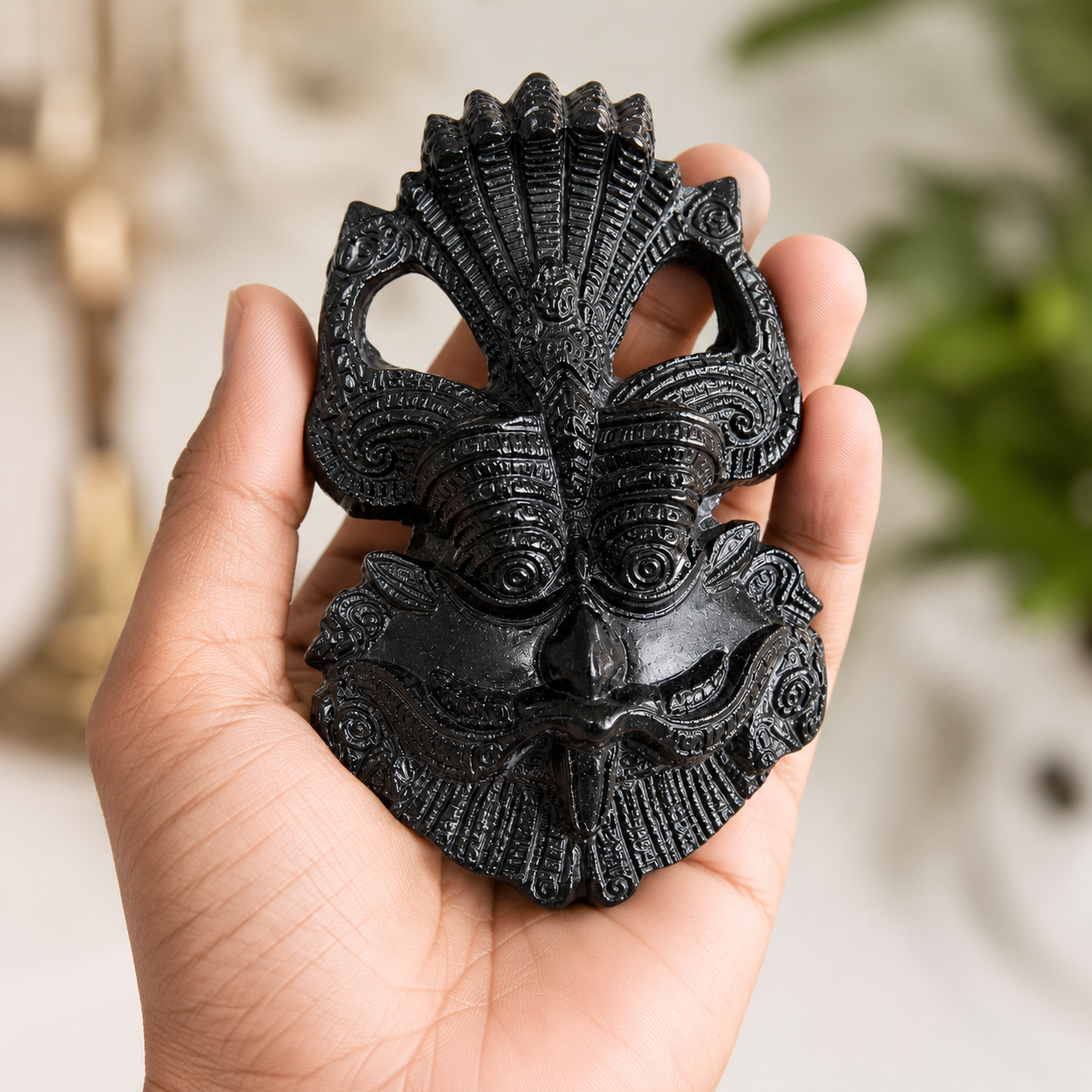 Black Tourmaline Tirth Mukhi (3-Mukhi) | Natural Crystal Idol