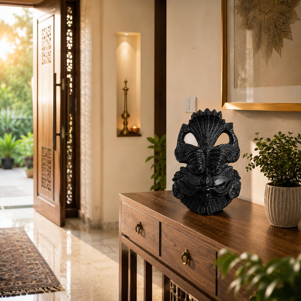 Black Tourmaline Tirth Mukhi (3-Mukhi) | Natural Crystal Idol
