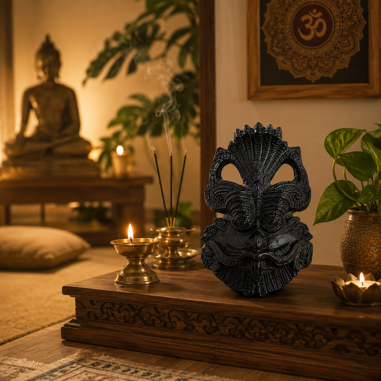 Black Tourmaline Tirth Mukhi (3-Mukhi) | Natural Crystal Idol