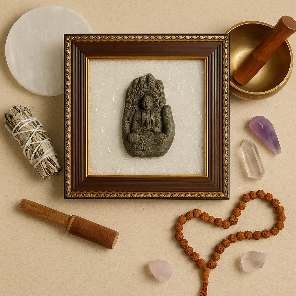 Lord Buddha Pyrite & Selenite Healing Frame
