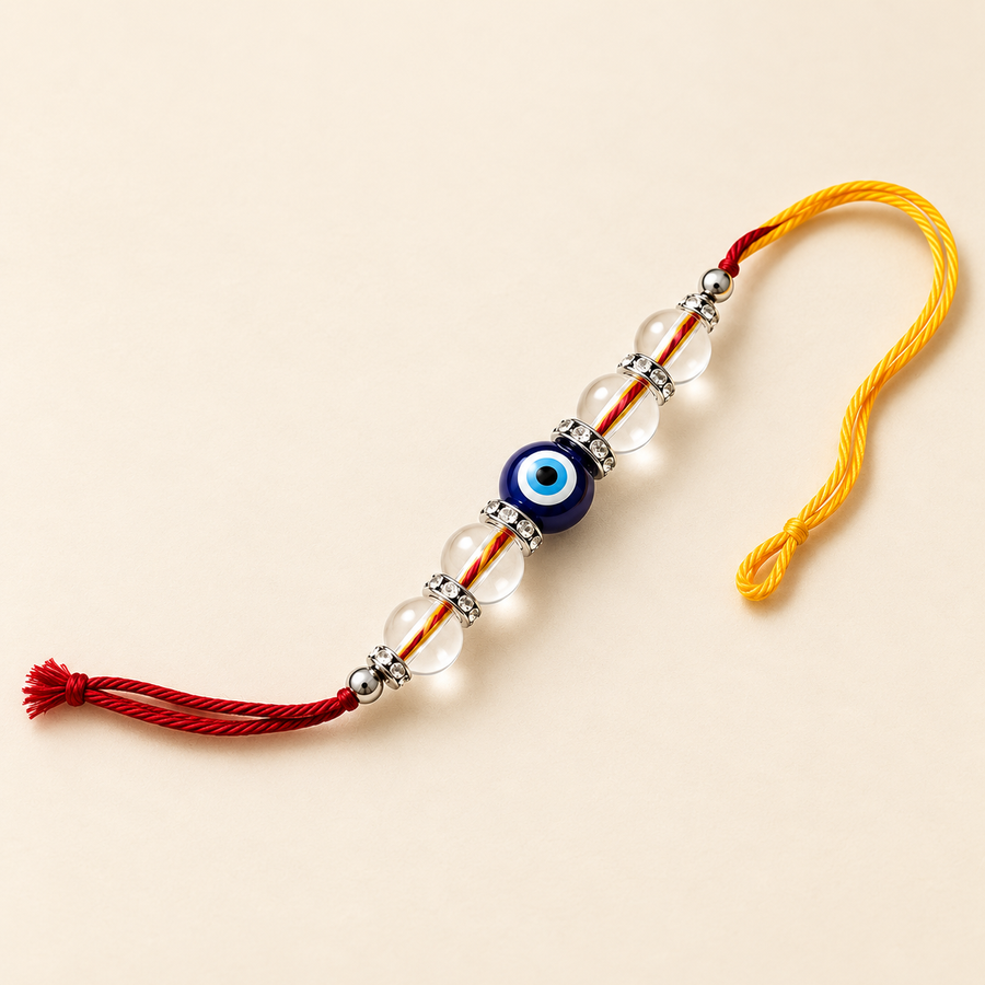 Clear Quartz Eye Motif Rakhi – Crystal-Inspired Raksha Bandhan Gift — product detail