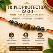 Triple Protection Rakhi with Tiger Eye Pyramid | Strength, Shield & Positivity