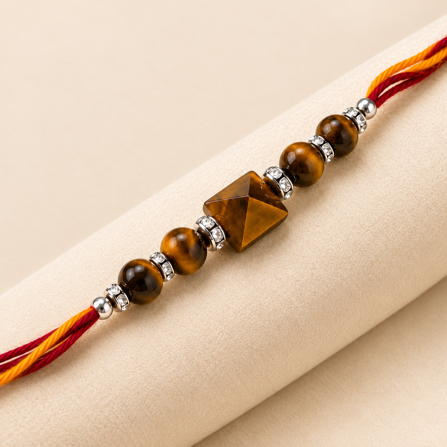 Tiger Eye Pyramid Rakhi – Gemstone-Inspired Raksha Bandhan Gift — product detail