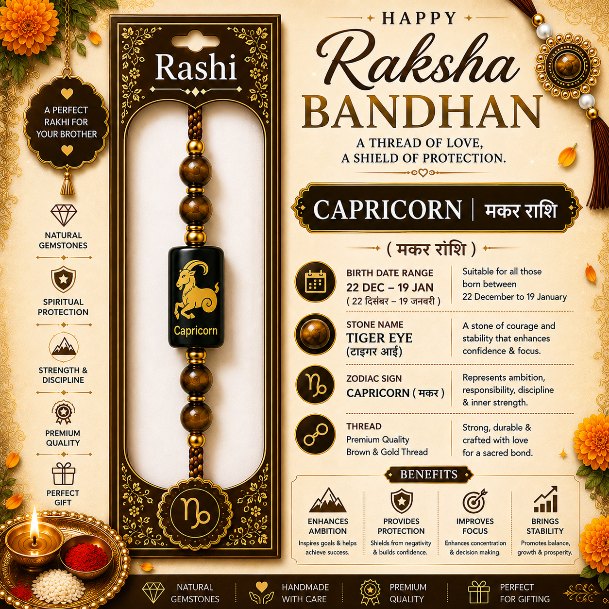Capricorn Rashi Rakhi | Tiger Eye