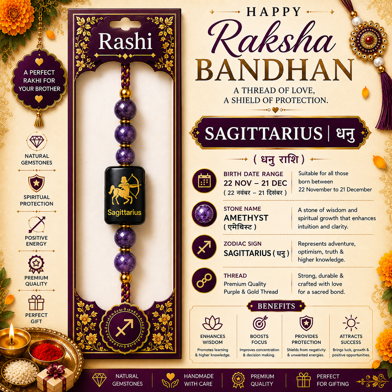 Sagittarius Rashi Rakhi | Amethyst
