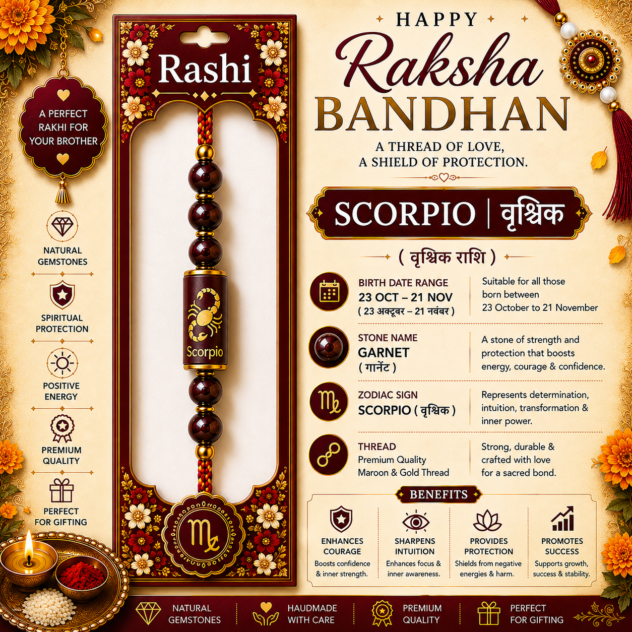 Scorpio Rashi Rakhi | Garnet