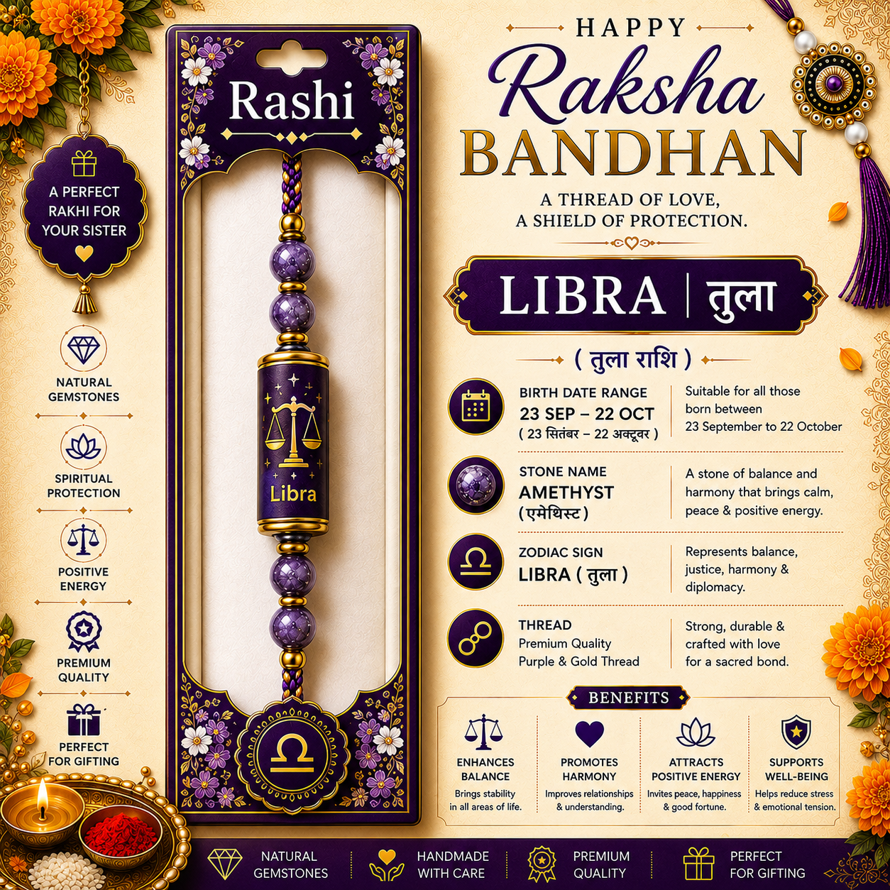 Libra Rashi Rakhi | Amethyst