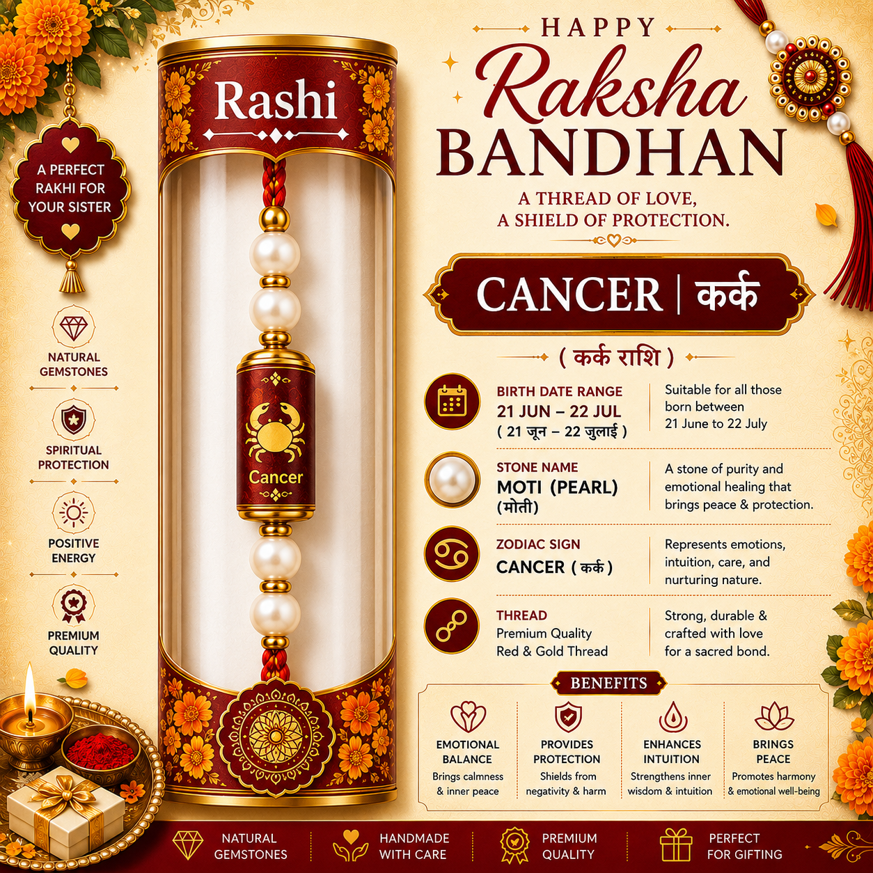 Cancer Rashi Rakhi | Pearl (Moti)