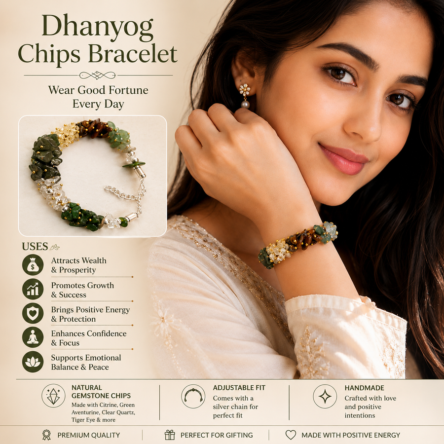 Dhanyog Chips Bracelet – Multi-Crystal Gemstone Chips for Wealth, Positivity & Good Fortune