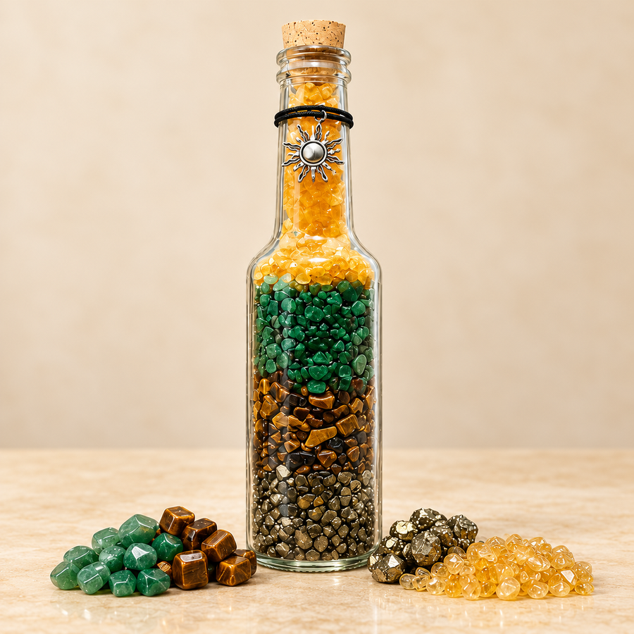 Citrine, Aventurine, Tiger Eye & Pyrite Crystal Bottle — product detail