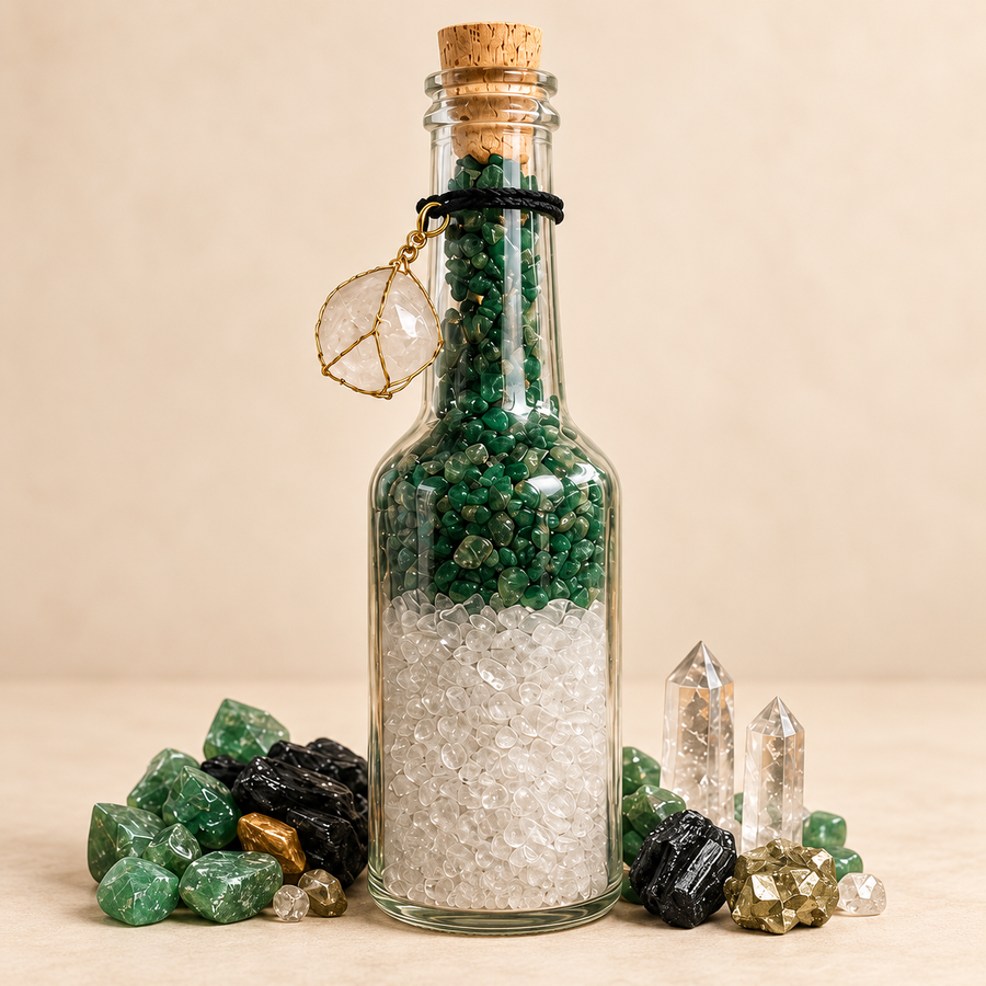 Crystal Bottle – Green Aventurine, Clear Quartz & Black Tourmaline — product detail