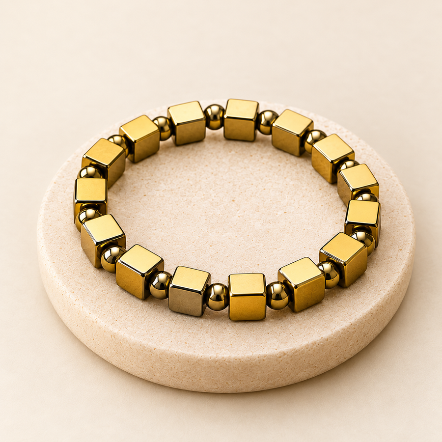 Golden Hematite Cube Bracelet – Contemporary Gemstone Jewellery — product detail