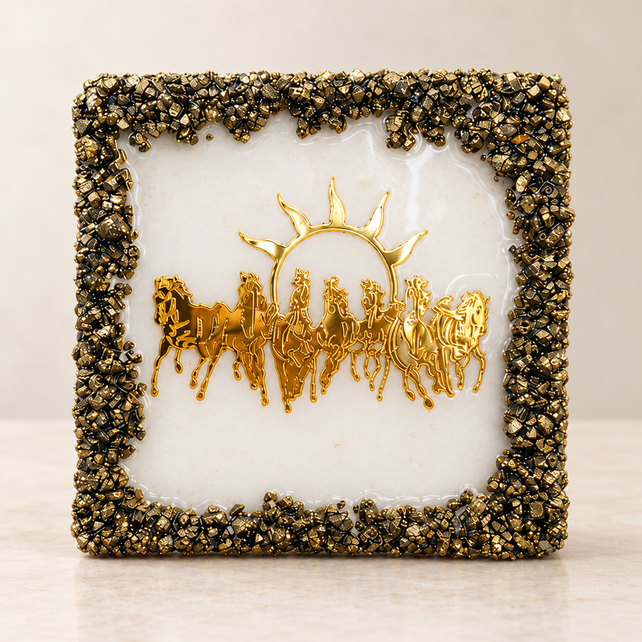 7 Running Horses Pyrite Frame – Decorative Wall Art — product detail