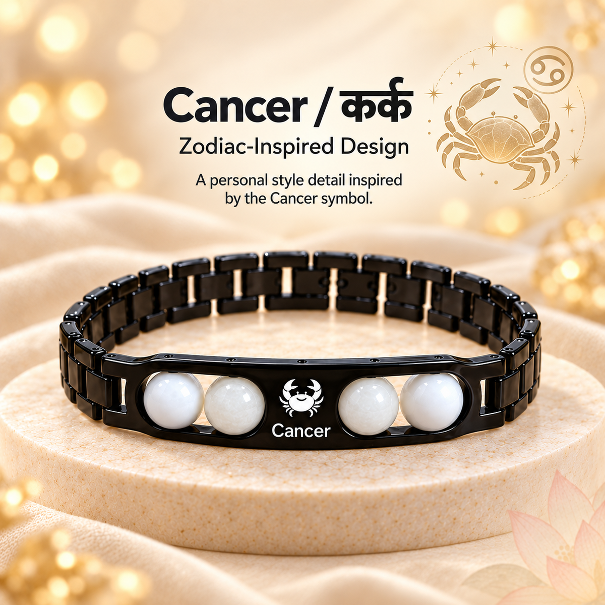 Metal bead bracelet with engraved symbol detail
