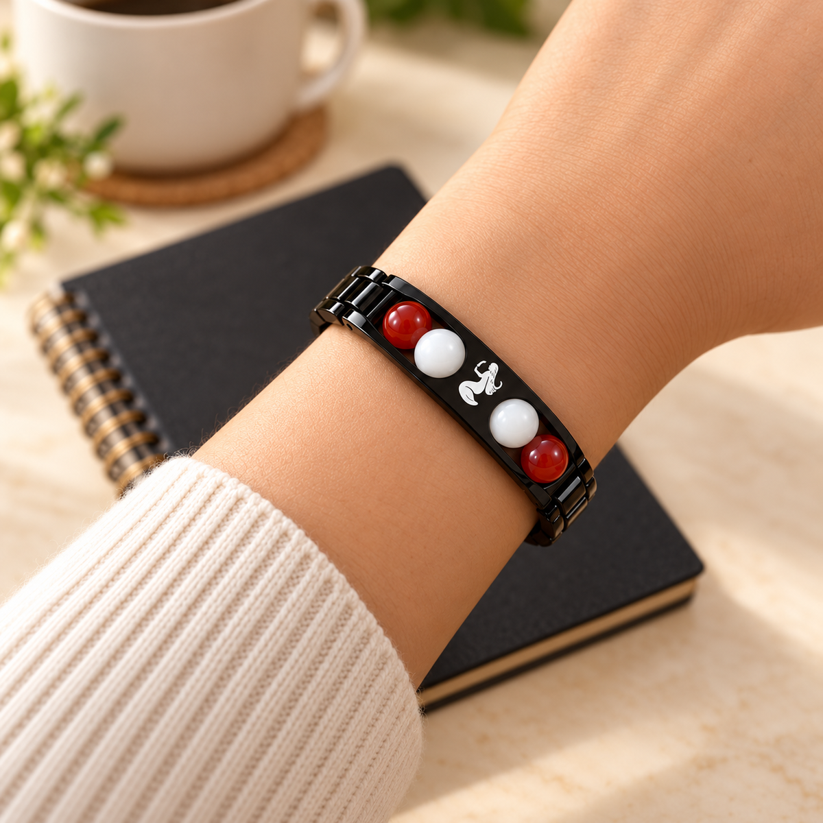 Metal Bead Bracelet with Selenite Plate — product detail