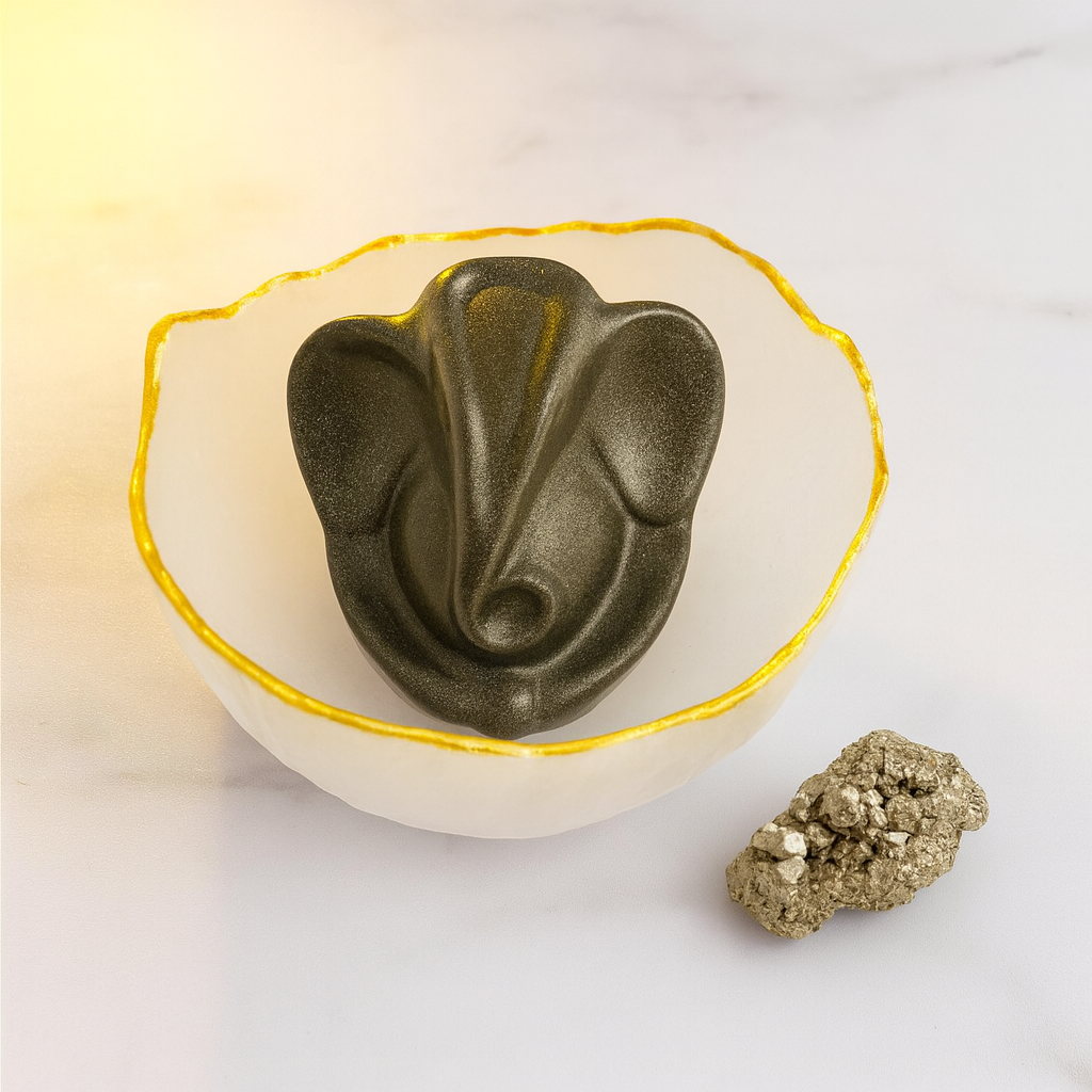 Selenite Bowl with Ganesha Pyrite Idol with FREE RAW PYRITE STONE (100 GM)