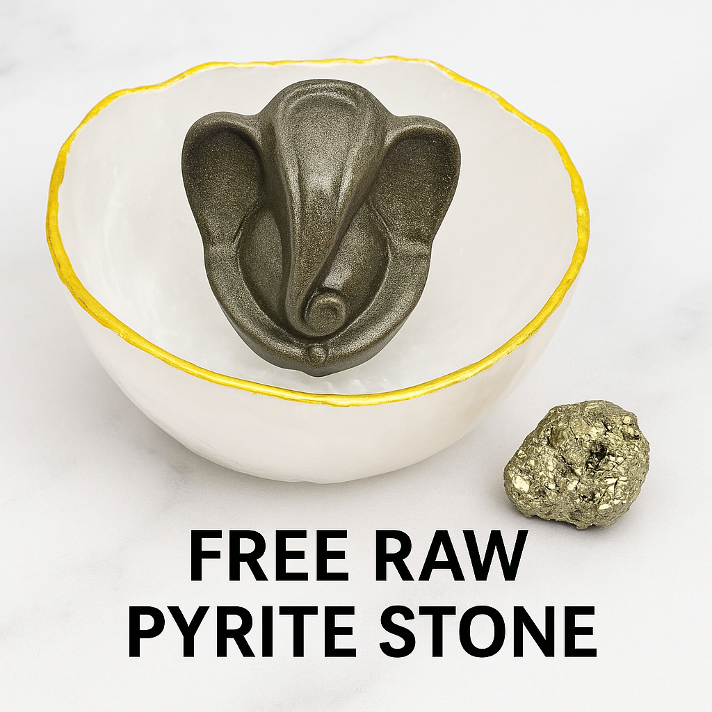 Selenite Bowl with Ganesha Pyrite Idol with FREE RAW PYRITE STONE (100 GM)