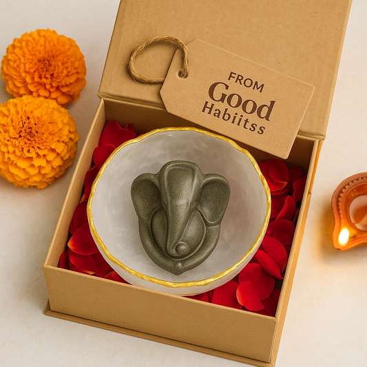 Selenite Bowl with Ganesha Pyrite Idol with FREE RAW PYRITE STONE (100 GM)