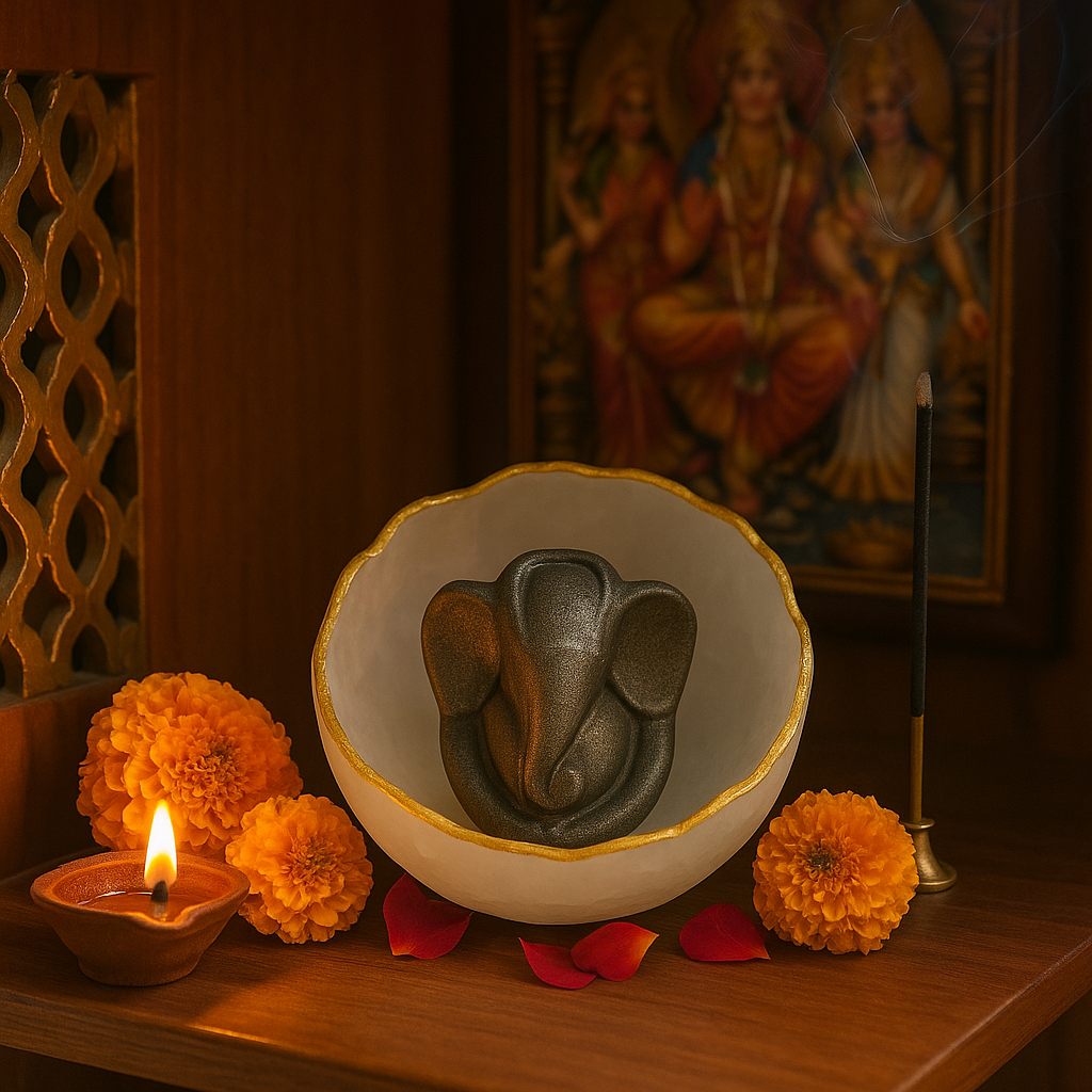 Selenite Bowl with Ganesha Pyrite Idol with FREE RAW PYRITE STONE (100 GM)