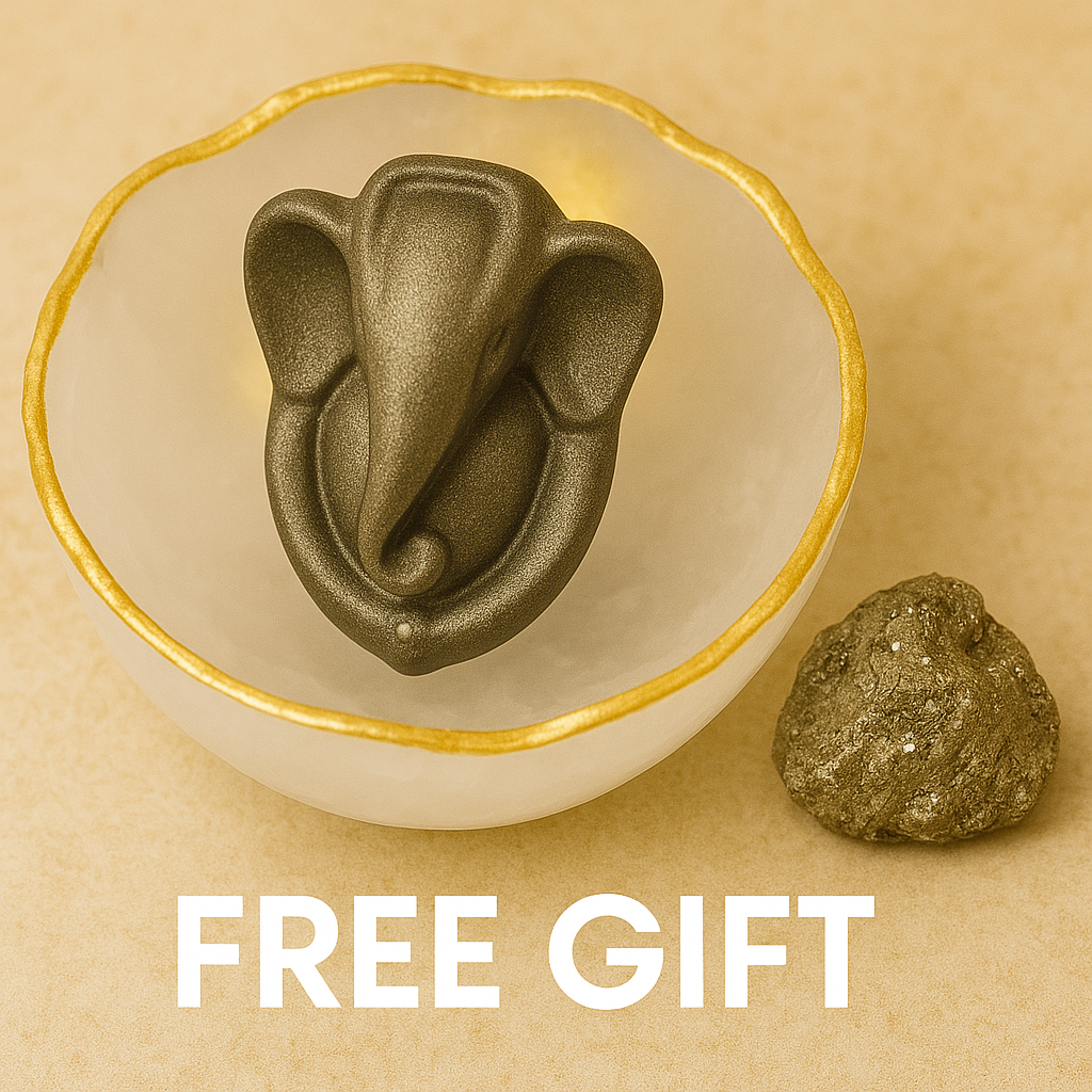 Selenite Bowl with Ganesha Pyrite Idol with FREE RAW PYRITE STONE (100 GM)