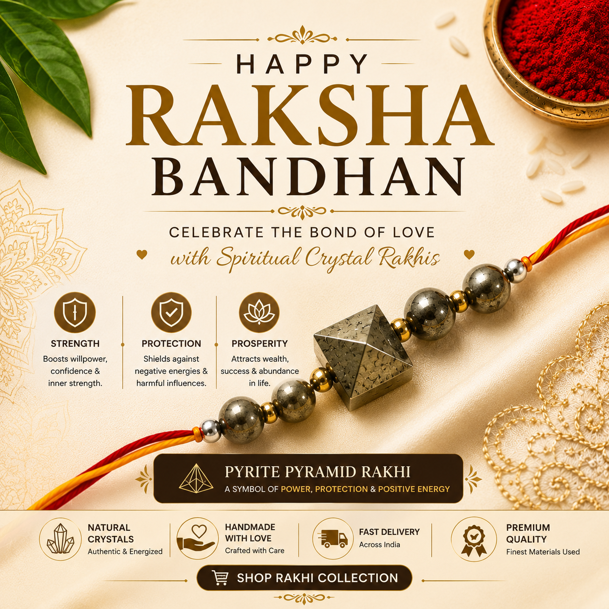 Pyrite Pyramid Rakhi | Strength, Protection & Prosperity