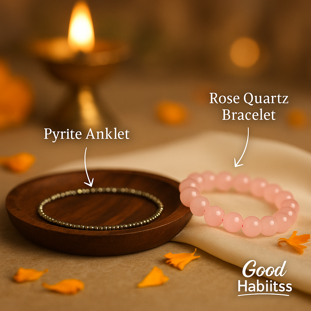 Pyrite Anklet with Rose Quartz Bracelet Combo