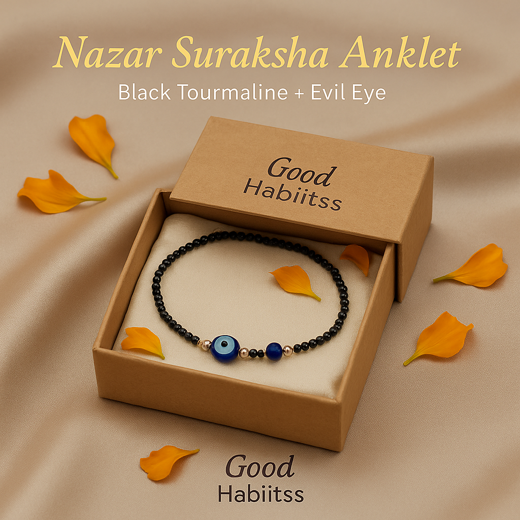 Negative Energy Blocker Anklet – Evil Eye + Tourmaline