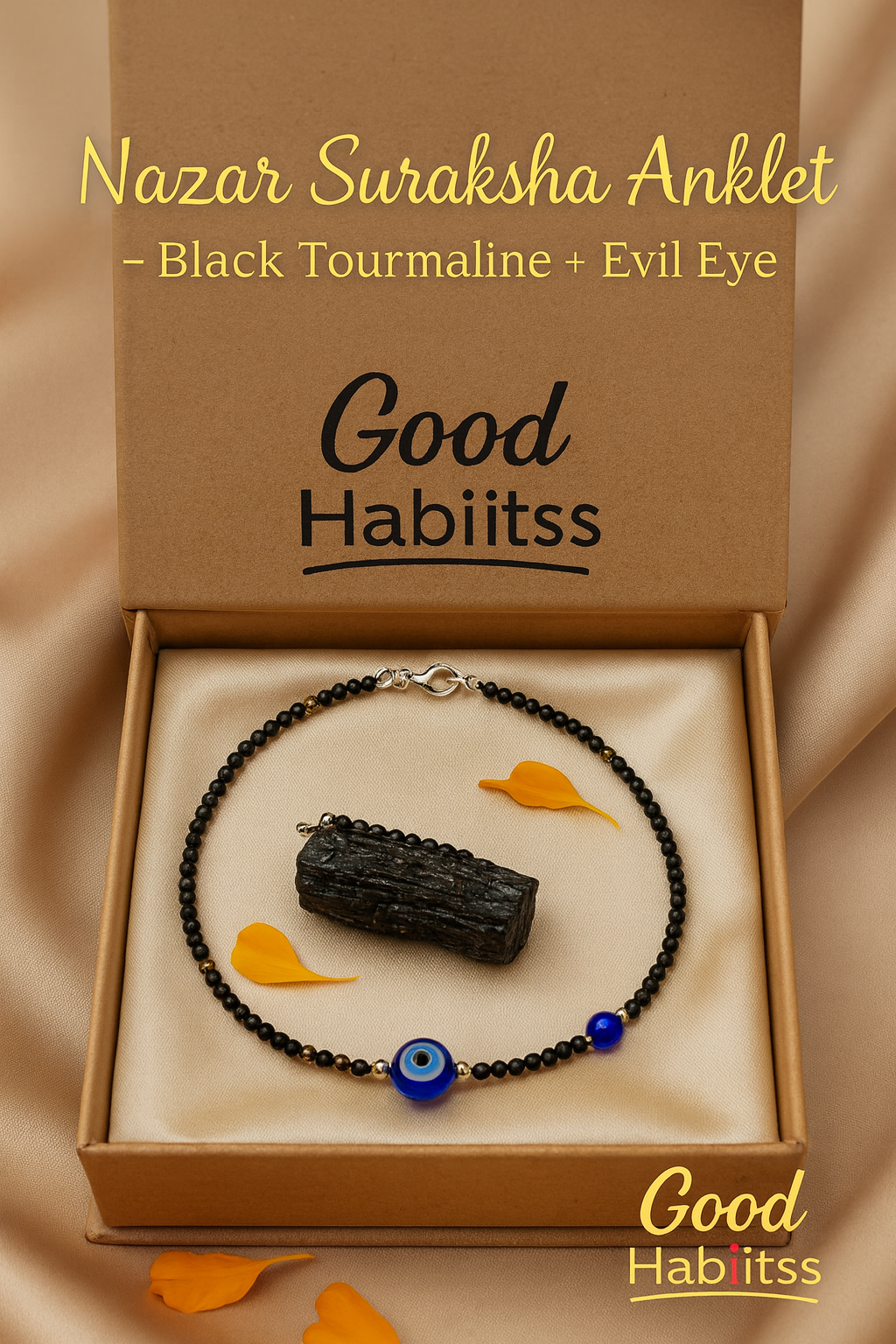 Negative Energy Blocker Anklet – Evil Eye + Tourmaline